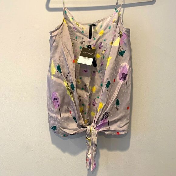 💜TOPSHOP Boutique floral drape tie camisole cami tank top in lavender Size 6 - Picture 1 of 7